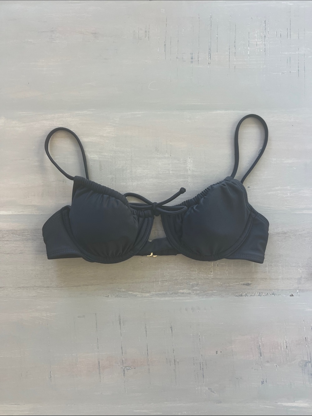 Women's Black Underwire Bikini Top with Front Tie. Small / Medium.